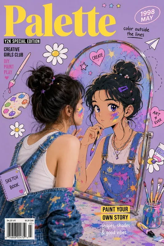 Mixed Media Y2k Anime Mirror Portraits
