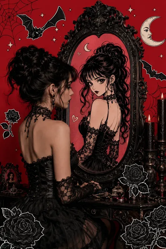 Mixed Media Y2k Anime Mirror Portraits