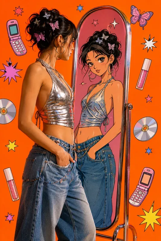 Mixed Media Y2k Anime Mirror Portraits