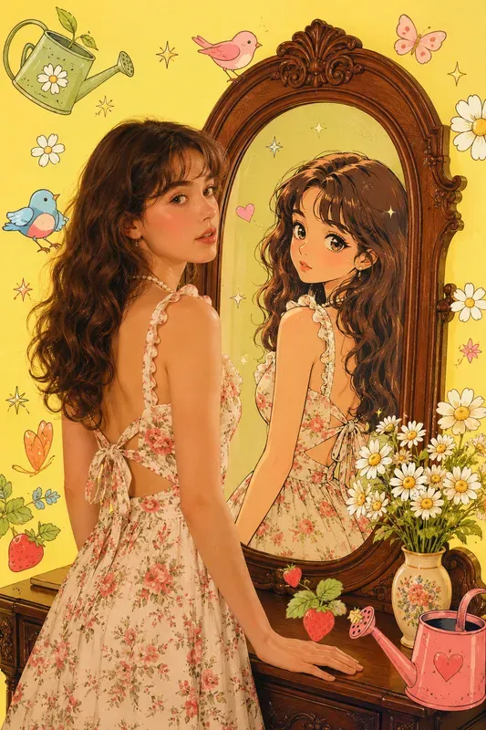 Mixed Media Y2k Anime Mirror Portraits