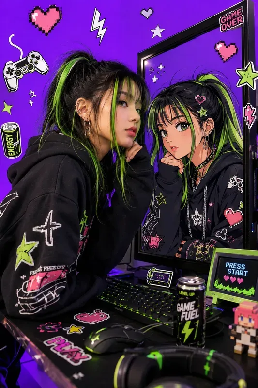 Mixed Media Y2k Anime Mirror Portraits