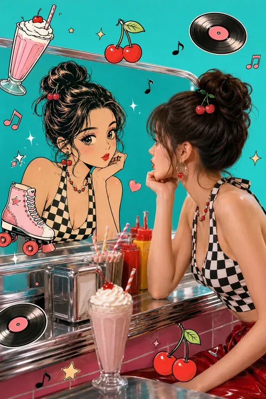 Mixed Media Y2k Anime Mirror Portraits
