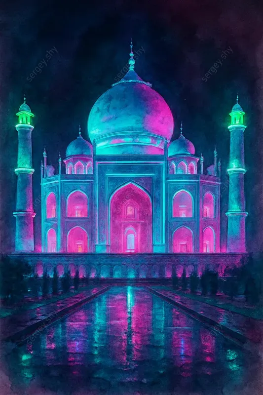 Cyberpunk Watercolor Landmarks