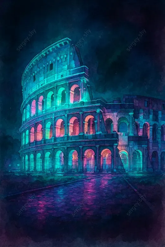 Cyberpunk Watercolor Landmarks