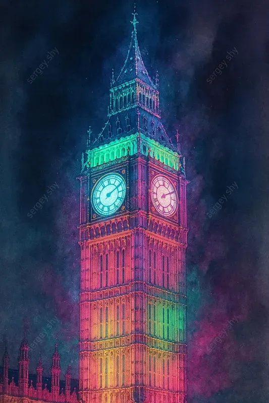 Cyberpunk Watercolor Landmarks