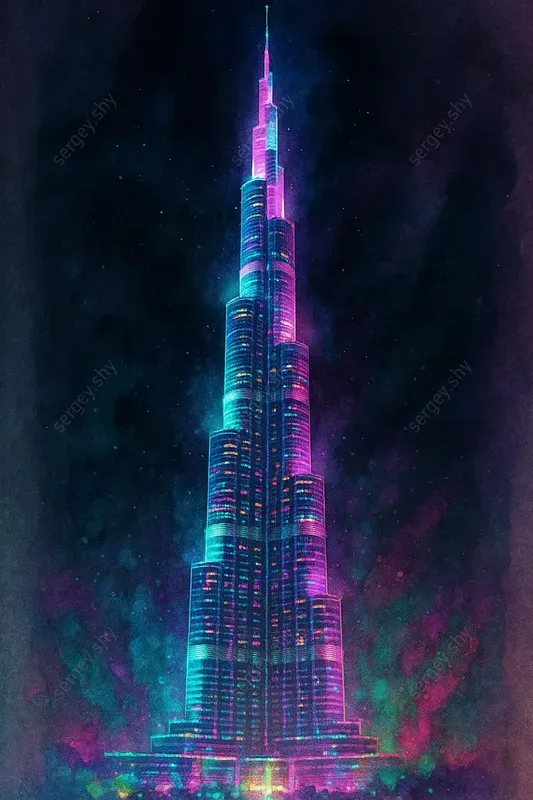 Cyberpunk Watercolor Landmarks