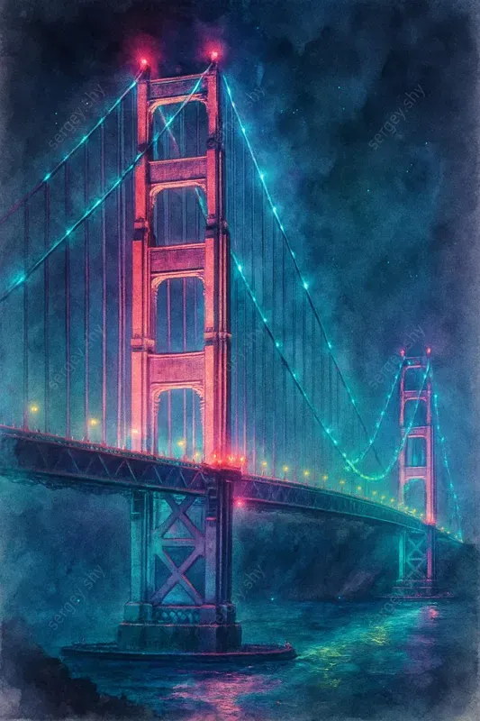Cyberpunk Watercolor Landmarks