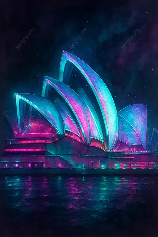 Cyberpunk Watercolor Landmarks