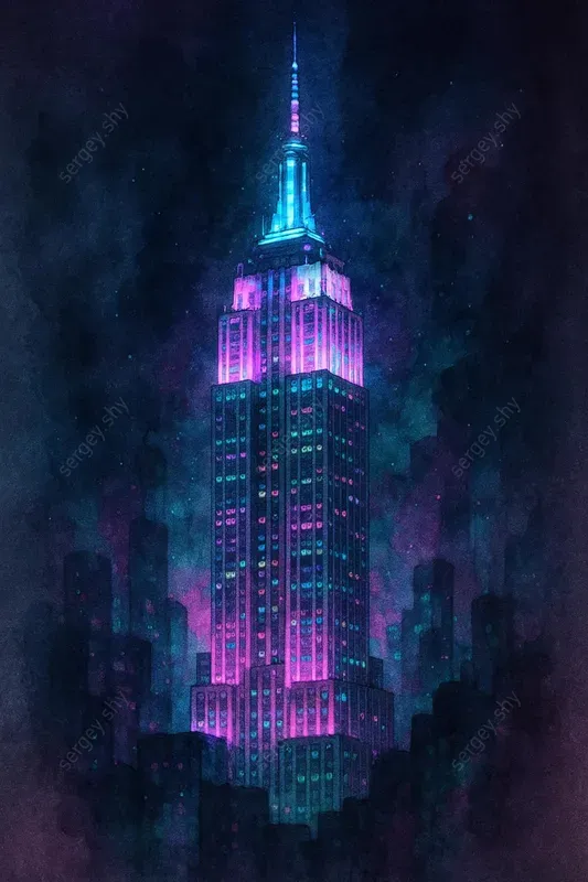 Cyberpunk Watercolor Landmarks