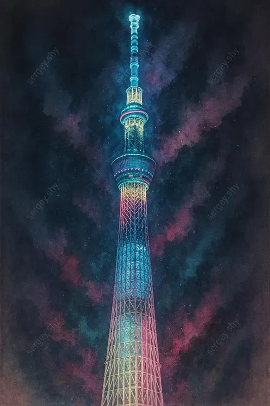 Cyberpunk Watercolor Landmarks