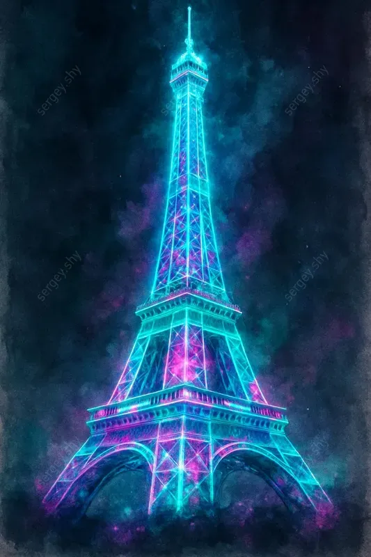 Cyberpunk Watercolor Landmarks