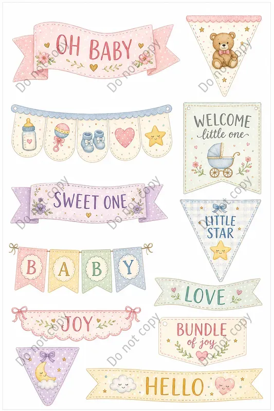 Junk Journal Banner Bunting Sheets