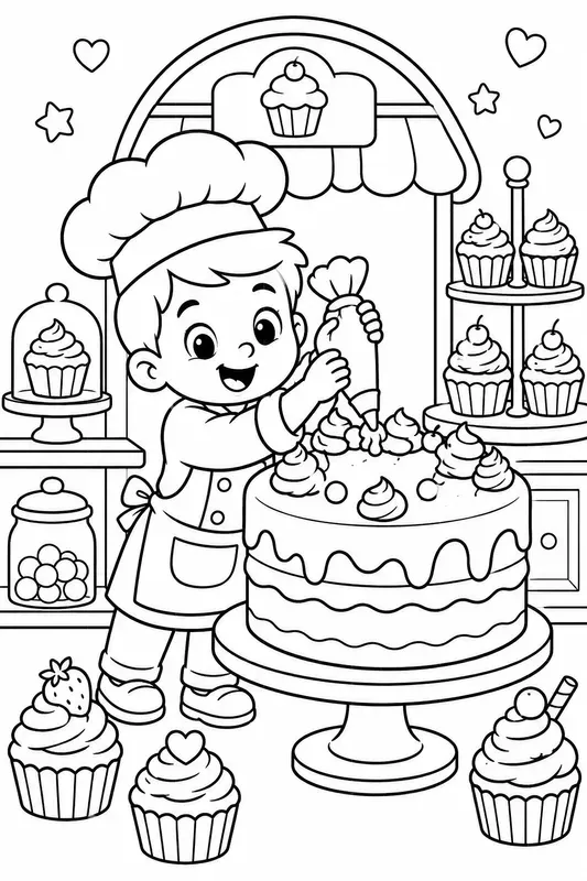 Cute Kids Coloring Book Page Generator