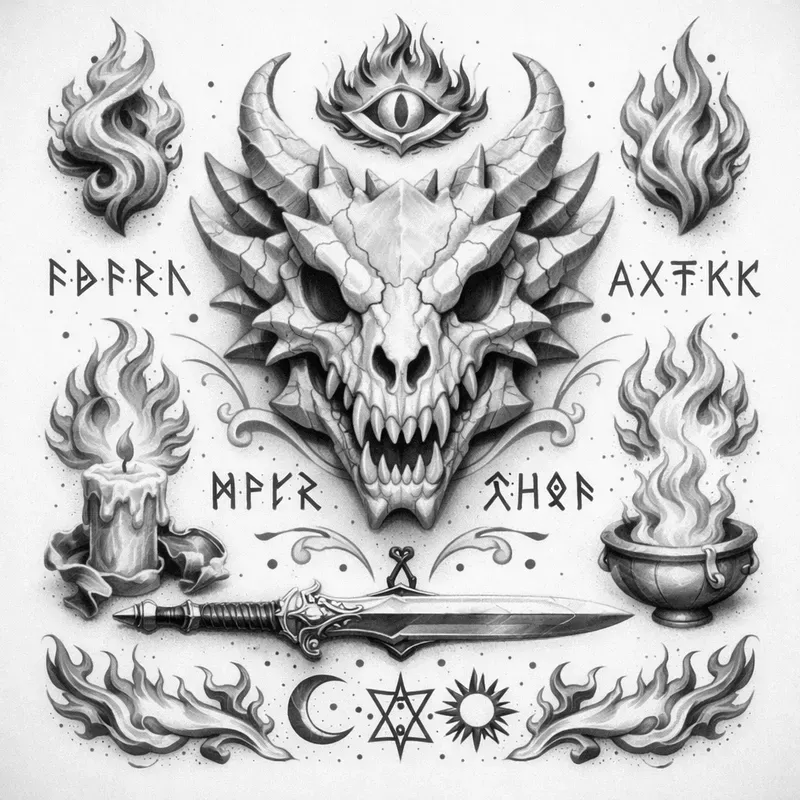 Dark Symbolic Tattoo Flash Sheets