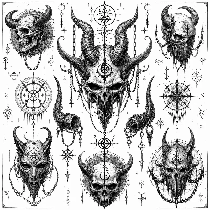 Dark Symbolic Tattoo Flash Sheets