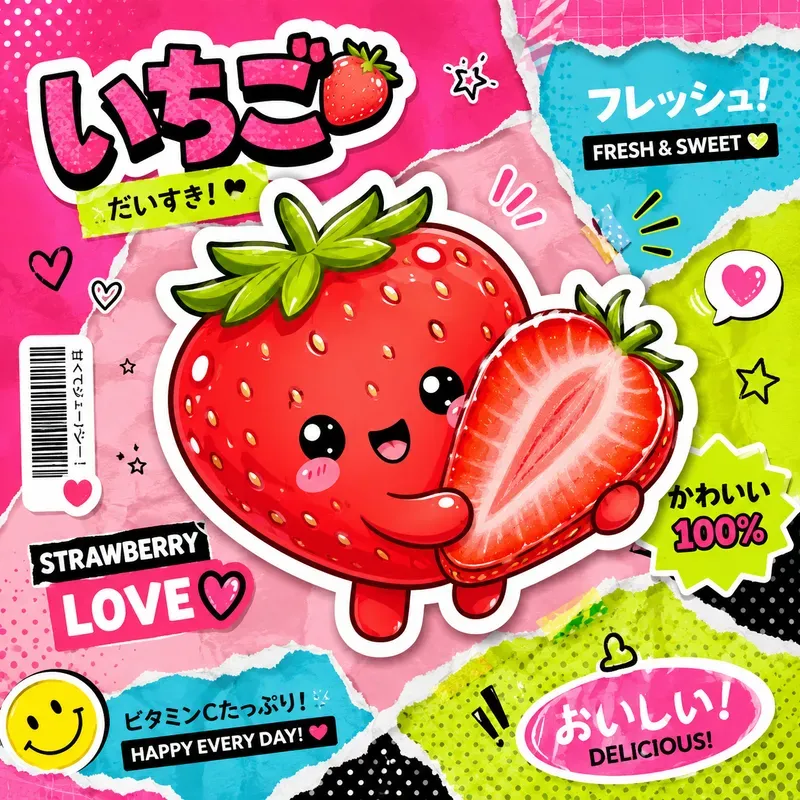 Kawaii Fruit Sticker Collage Generator