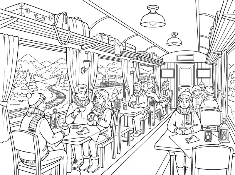 Snowy Winter Railway Coloring Pages