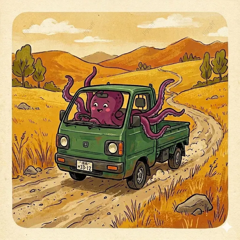 Retro Ink Gouache Animal Vehicle Art