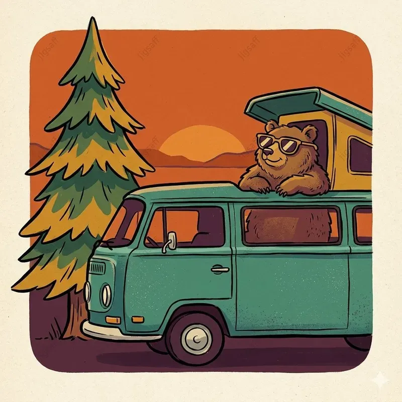 Retro Ink Gouache Animal Vehicle Art