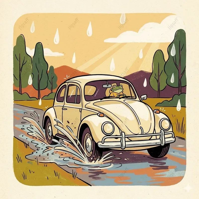 Retro Ink Gouache Animal Vehicle Art