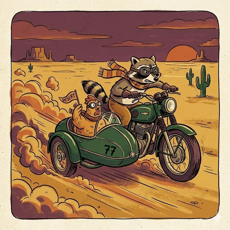 Retro Ink Gouache Animal Vehicle Art