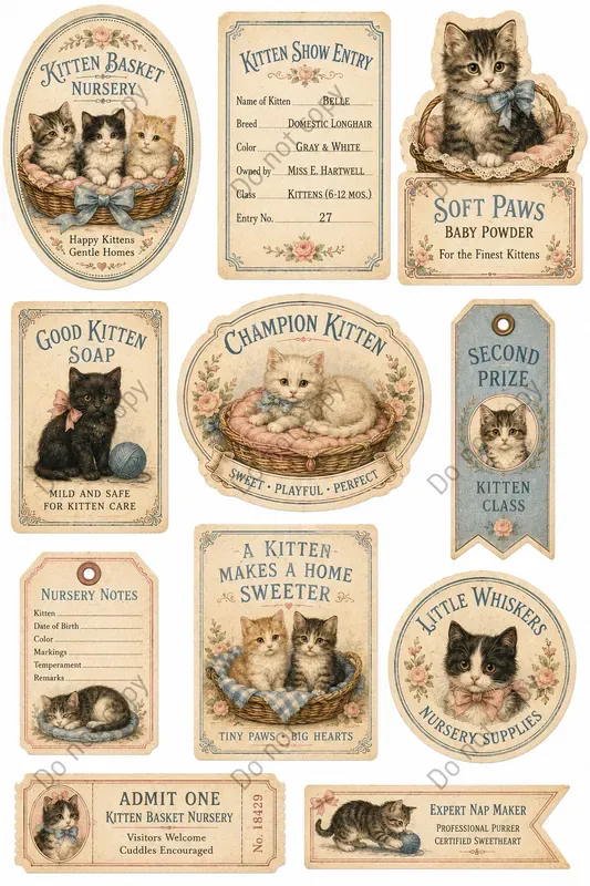 Vintage Cat Lover Ephemera Sheets
