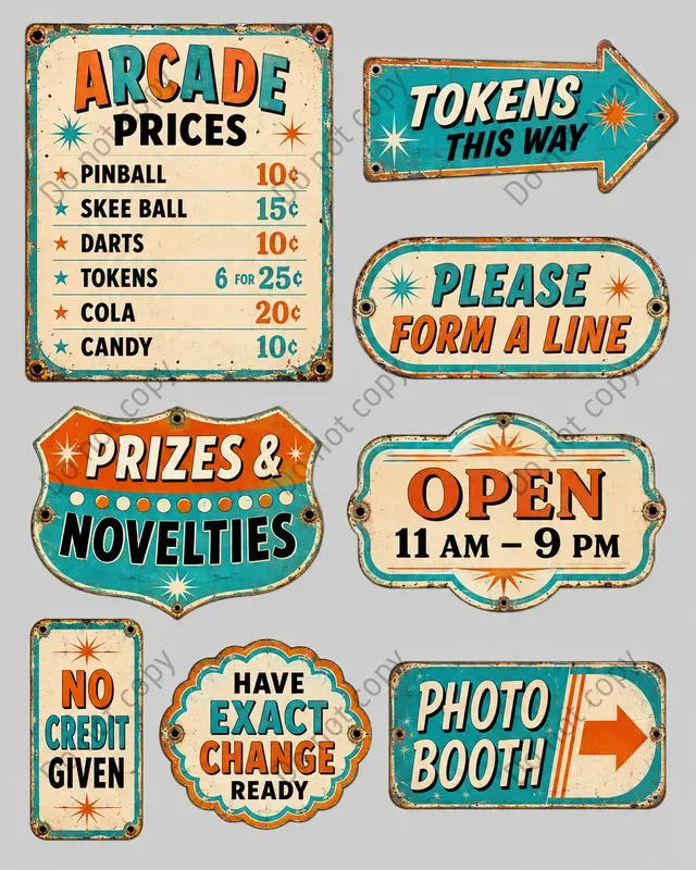 Vintage Booth Signage Sheets