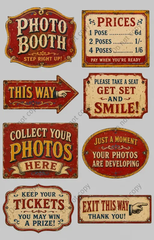 Vintage Booth Signage Sheets