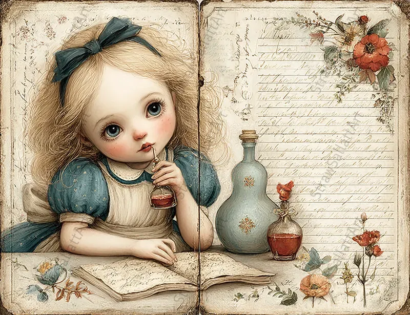 Alice In Wonderland Double Page Ephemera