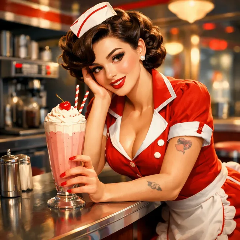Retro Pinup Diner Girl Illustrations