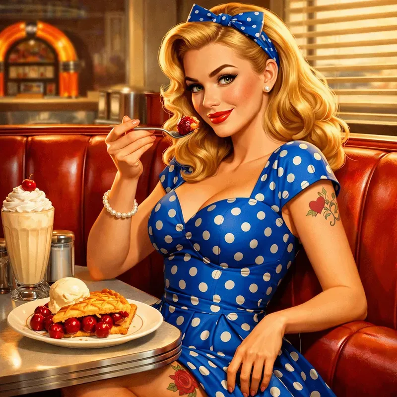Retro Pinup Diner Girl Illustrations