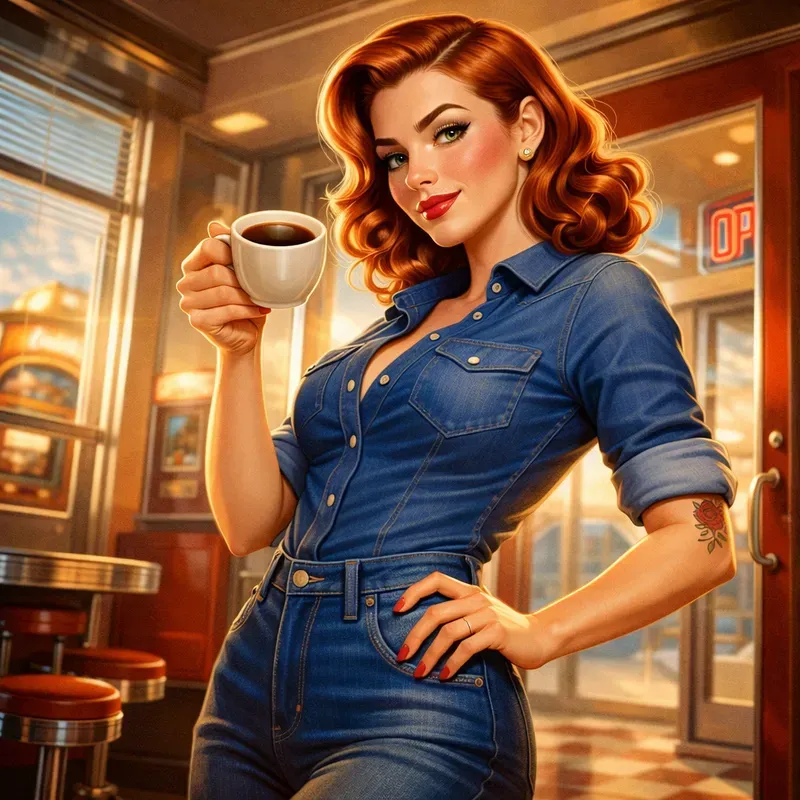 Retro Pinup Diner Girl Illustrations