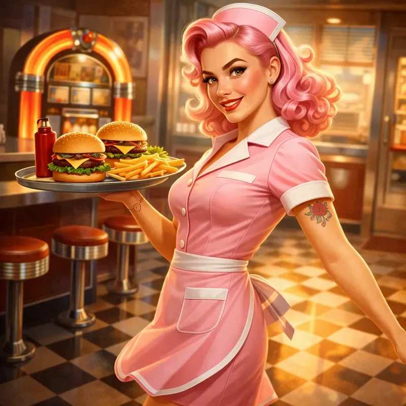 Retro Pinup Diner Girl Illustrations