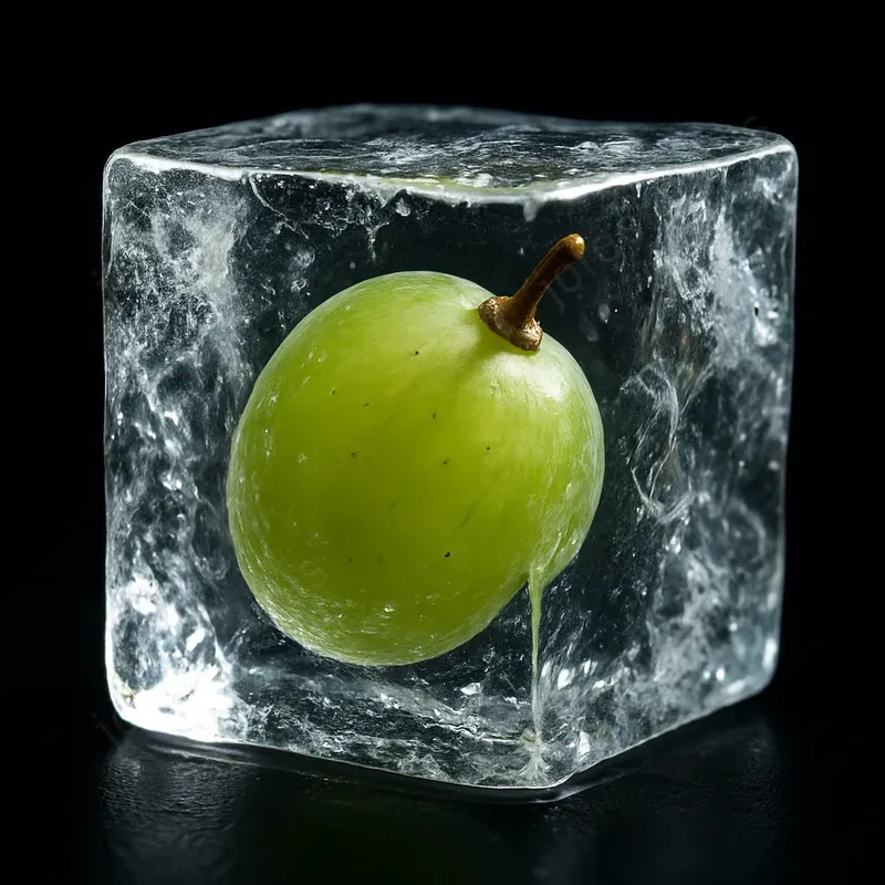 Frozen Fruits Inside Clear Ice Blocks