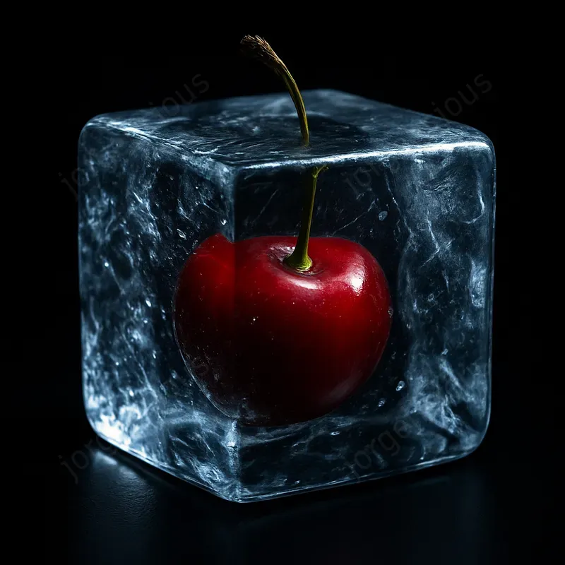 Frozen Fruits Inside Clear Ice Blocks