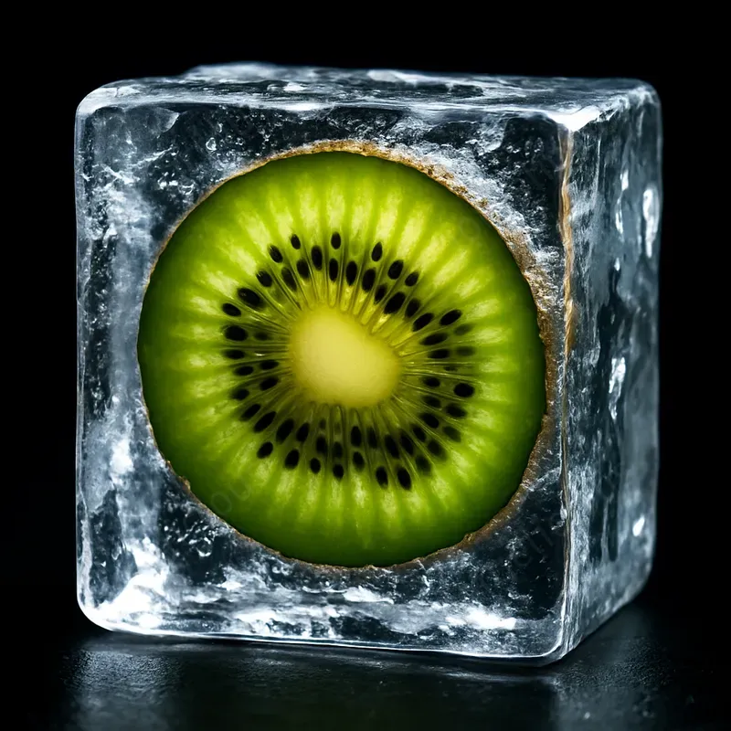 Frozen Fruits Inside Clear Ice Blocks