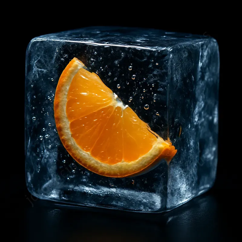 Frozen Fruits Inside Clear Ice Blocks