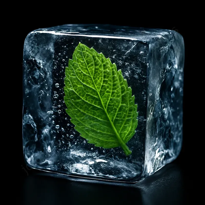 Frozen Fruits Inside Clear Ice Blocks