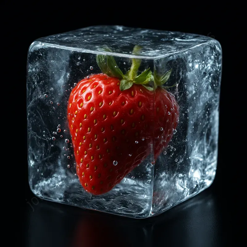 Frozen Fruits Inside Clear Ice Blocks