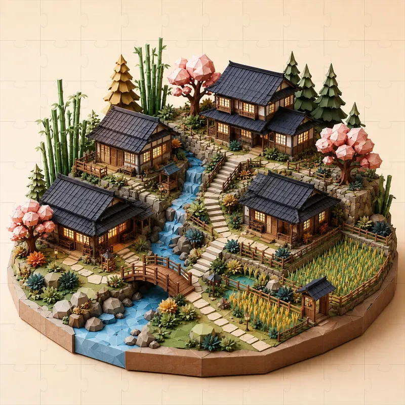 Cozy Low Poly Papercraft Villages