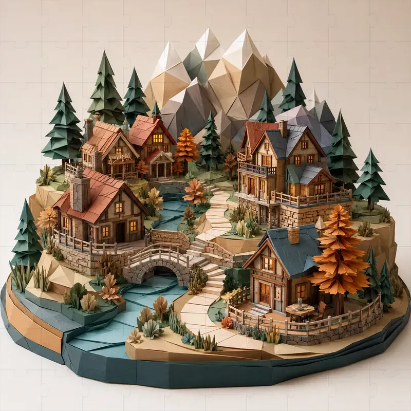 Cozy Low Poly Papercraft Villages
