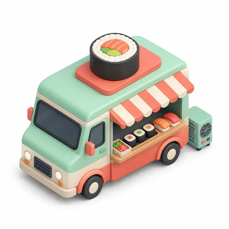 Cute Isometric Food Trucks