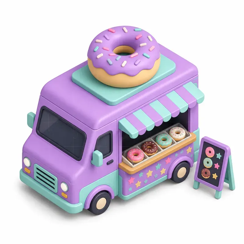 Cute Isometric Food Trucks