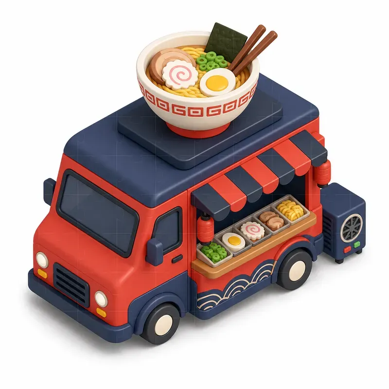 Cute Isometric Food Trucks