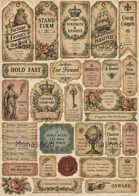 Vintage Junk Journal Sentiment Labels