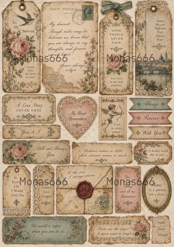 Vintage Junk Journal Sentiment Labels