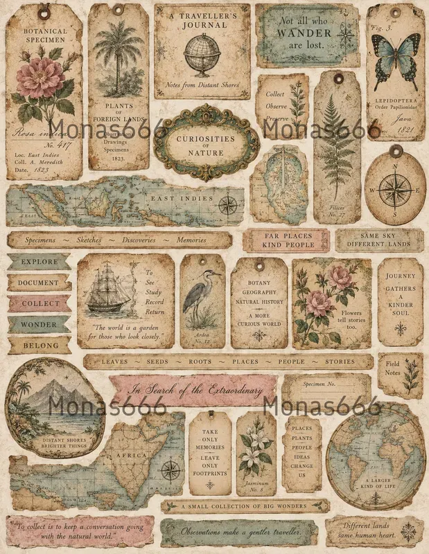 Vintage Junk Journal Sentiment Labels