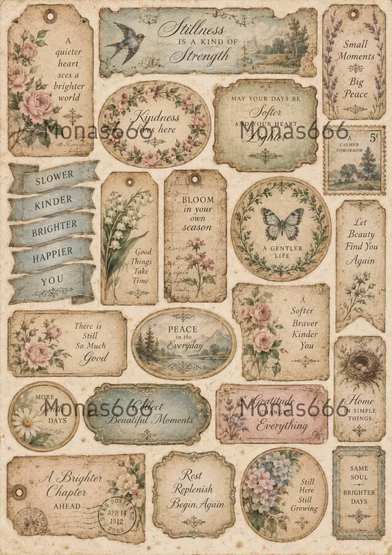 Vintage Junk Journal Sentiment Labels