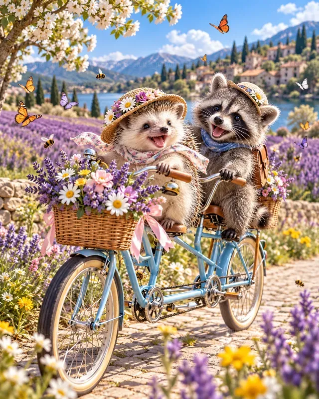 Hyperrealistic Baby Animal Tandem Bicycles