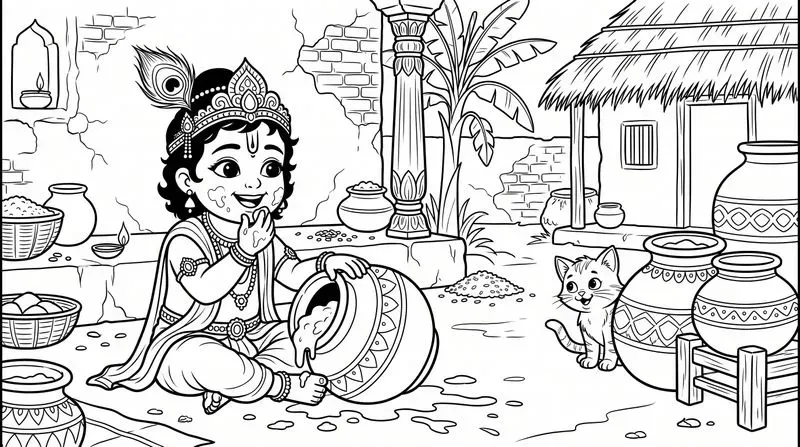 Cute Lord Krishna Coloring Pages